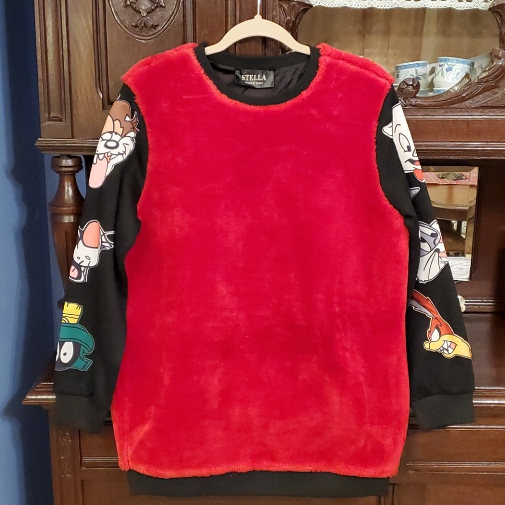 Plush mini sweatshirt dress, cozy & fun. S